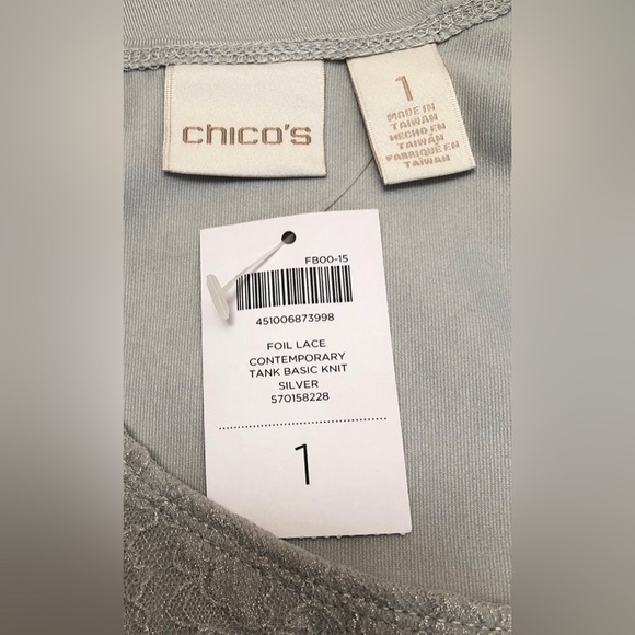 Chicos Silver Foil Lace Contemporary Basic Knit Tank Top Size 1 Small - Picture 7 of 16